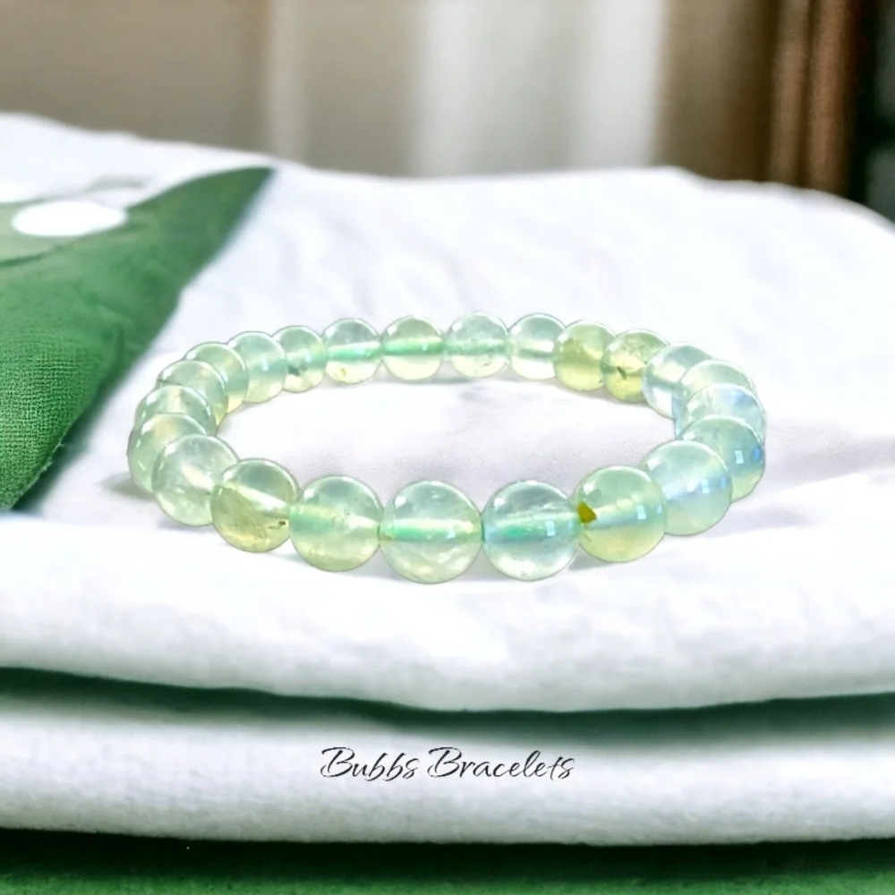 Prehnite Rare Natural Stones Healing Bracelet - 8mm Women's Crystal Bracelet - Picture 2 of 4